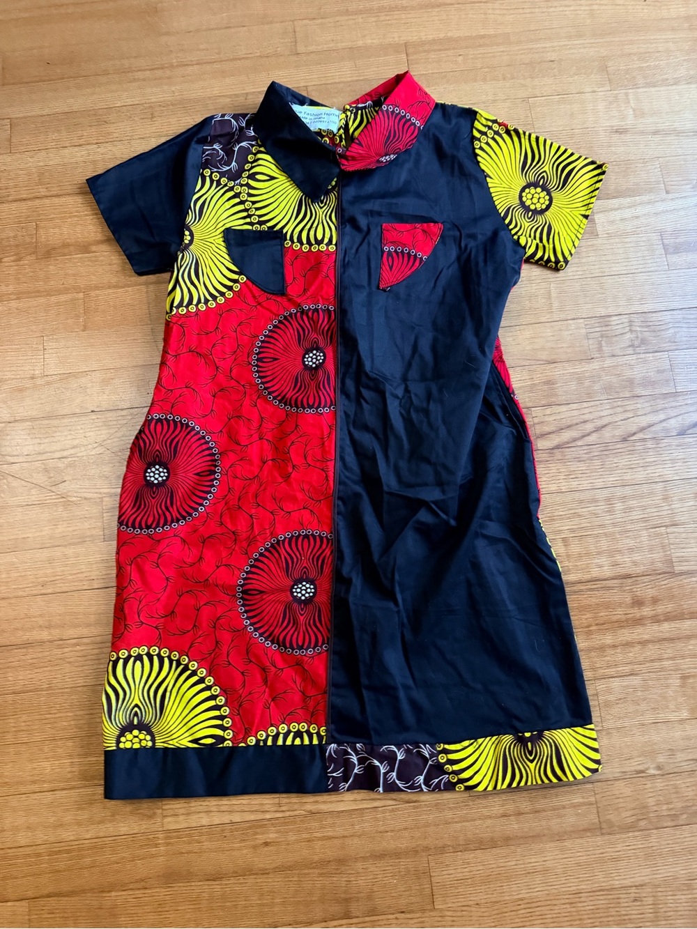 Unique Home Ghana African Wax Print Dress Colorblock Ankara Batik Shift M